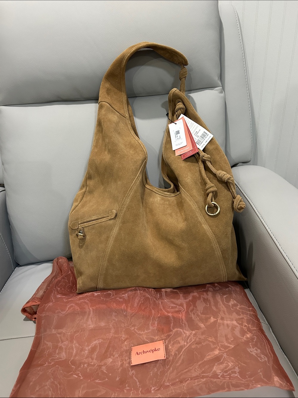 NWT Archivepke Knotted Layer Bag Suede Hobo